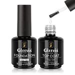 Gleevia No-Wipe Top Coat and Base Coat Gel Set - Shine Finish Long Lasting, Soak-Off UV/LED Nail Lamp Cured Gel Base Top & Base Coat 15ml/each (Combo Pack) Nail Art Design Manicure Gifts for Women