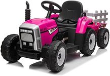 Kids Farm Tractor Electric Ride On Toys Ride On Tractor Ride On Car 2.4G R/C Remote Control Cars w/Trailer Garden - Neon Pink