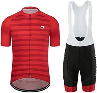 Men's Short Sleeves Cycling Jersey Set Bike Jersey Suit Cycling Shirt Bib Shorts with 3D Gel Padded - Red - Chest 38-40" Waist 30-32"- Medium