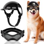 SlowTon Dog Helmet and Goggles Medium - UV Protection Doggy Sunglasses Dog Glasses Pet Hat Motorcycle Helmets with Ear Holes, Dogs Hard Hat Doggy Sunglasses for Biking Cycling (Black, Medium)