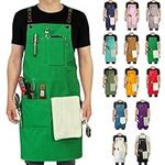 Stenffy Handmade Work Apron,Cotton Canvas,Multiple Pockets,Adjustable Cross Back Weight Apron,BBQ,Cafe,Kitchen,Painting,Carpenter,Artist Apron,Aprons for Men,Women,Sizes M to XXL,Green