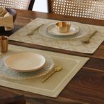 THE YARD HOUSE Placemats - Reversible & Wipeable Cotton in Dholpur Beige (Set of 6). Easy-Clean, Dual-Sided Prints, and Machine Washable Table mats