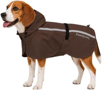 Pawdyssey Stretch Fabric Dog Raincoat with Hood, Reflective Rain Poncho for Medium Large Dogs, Adjustable Waterproof Dog Rain Jacket with Leash Opening for Walking & Camping, Brown, Medium