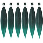 6 Packs Pre Stretched Braiding Hair 26'' Yaki Straight Texture EZ Braiding Crochet Braids for Box Braids Pre-stretched Braiding Hair Extensions(26inch, T1B/Green#)