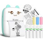 Zeitel® Mini Bluetooth Thermal Printer, Portable Label Printer Inkfree Printer for Android & iOS System, Black on White Thermal Printer with 13 Roll of Print Paper, Stickers, Blue