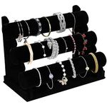 OSPNIEEK Velvet Bracelet Holder with 3 Tier Rack, Black Detachable Jewelry Display Stand T-Bar Necklace Storage Organizer for Bangles Watch Bracelets Scrunchies Organization Showcase