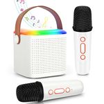 Paneerte Karaoke Machine Kids,Mini Karaoke Machine for kids,Portable Bluetooth Speaker with 2 Wireless Microphones,Karaoke Machine with LED Light and Voice Changing for Boys Girls Party,Black (White)