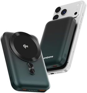 Ambrane [New & Faster] Qi2 & MagSafe Wireless 10000mAh Powerbank, Improved 15W Faster Wireless Charging, 22.5W Wired Output, Qi2 Certified, Fast Charging, 22.5W Output, For iPhone (Snap 2,Black/Green)