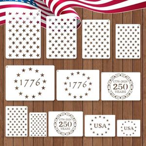 12 PCS Independence Day Stencils for Painting - Reusable USA Flag Patriotic Painting Templates, Red White and Blue Party Supplies for 4th of July Memorial Day Painting Stencil for DIY Decoration