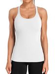 ATTRACO Sports Tank Tops for Women Bulit in Bra Workout Yoga Shirt with Removed Padded White