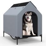 COSTWAY Elevated Dog House, Raised Dogs Bed with Weatherproof Canopy, 2 Top Windows, Breathable Mesh Fabric Mat, Dog Tent Shelter for Indoor Outdoor (Grey, Large)