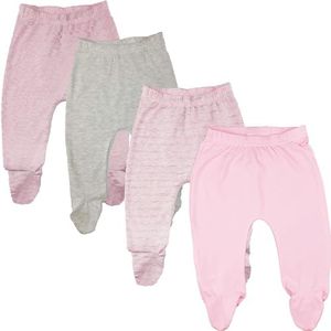 123 Bear Baby Soft Cotton Spandex Pants with Feet (Pink 4-Pack, 3-6 Months)