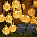 2 Pack Solar String Lights Outdoor 60 Led 35.6 FT Crystal Globe Lights with 8 Lighting Modes, Waterproof Solar Powered Patio Lights for Garden Yard Porch Wedding Party Decor (Warm White)