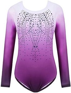 Zaclotre Kid Girls Gymnastic Leotard Long Sleeve Color Gradient Sparkly Ballet Dance One Piece Outfit 140(6-7Y)