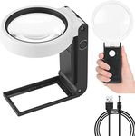 Xnourney Magnifying Glass 10X 30X with Light and Stand, Handheld Standing LED Illuminated Magnifier, Folding Reading Magnifying Glass with for Seniors Read, Coins, Stamps, Map, Jewelry, Close Work