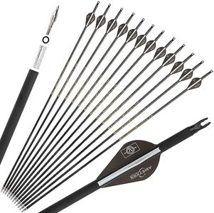 6/12 Pack 30 inch Pure Carbon Arrow Spine 300/350/400/500/600 Archery Targeting Practice Hunting Arrows for Compound & Recurve Bow with Removable Tips (Brown, Spine 350/12 pack)