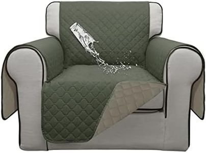 ISSUNTEX Double Protection 100% Waterproof Chair Sofa Covers for Living Room, Reversible Furniture Protector for Dogs, Pets, Kids (Chair, Greyish Green/Beige)