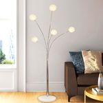 DLLT 5-Light Modern LED Floor Lamp, Adjustable Metal Tall Standing Lamps with Marble Base, Dimmable Arc Floor Lamp with Flexible Rotating Lights for Living Room, Bedroom(Silver, G9 Bulbs Included)