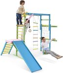 Avenlur Grove 9-in-1 Indoor Jungle Gym Playground: Montessori Waldorf Style Wood PlaySet for Kids, and Toddlers Features Monkey Bars, Rope Wall Net, Ladder, Climber, Slide, Ring Set. Ages 2-11yrs