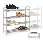 GUANJUNE 4 Tier Extendable Shoe Rack Organiser,Heavy Duty Metal Shelf Organise Holds upto 20 Pairs Shoes,Space Saver Rack for Wardrobe