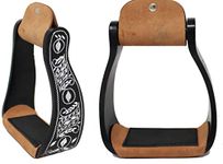 CHALLENGER Black Western Horse Saddle Engraved Offset Aluminum Stirrups 51181