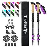 TheFitLife Carbon Fiber Trekking Poles – Collapsible and Telescopic Walking Sticks with Natural Cork Handle and Extended EVA Grips, Ultralight Nordic Hiking Poles for Backpacking Camping (Purple)