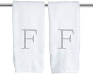 Decorvo Monogrammed Hand Towels for Bathroom - Luxury Hotel Quality Personalized Initial Decorative Embroidered Bath Towel for Powder Room, Spa - GOTS Organic Certified - Set of 2 Letter F