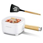 Audecook Electric Hot Pot, Cermic Glaze Non-Stick Frying Pan, Portable Travel Multicooker for Ramen, Steak, Egg, Fried Rice, Oatmeal, Soup, 350W/800W (B(WHITE/2L Without Steamer))