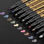 Premium Metallic Marker Pens, DealKits Set of 10 Assorted Colors Paint Pen for Scrapbooking Crafts, DIY Photo Album, Art Rock Painting, Card Making, Metal and Ceramics, Glass - Medium Bullet Tip