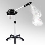 Fuehomue Professional Facial Steamer, Professional Facial Steamer on Wheels, Ozone Facial Steamer with Time Setting, Stand Facial Steamer Adjustable Height for Spa, Salon and at Home Use, Black、