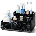 Toothbrush Holder, Detachable Non-Slip Electric Toothbrush Holder with 6 Compartments and Drainage Holes Bathroom Organiser for Bathroom, Kitchen, and Family (Black Marble)