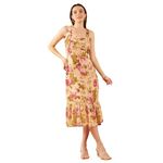 Rare Women's Chiffon A-Line Mid-Calf Length Dress (EP7552_Beige_XL)