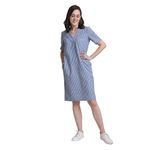FableStreet Women's Cotton Linen Striped V Neck Shift Midi Dress - Blue and White (DR519BLST-L)