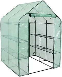 Sunnydaze Portable Outdoor Grandeur Walk-in Greenhouse with 4 Steel Wire Shelves and Roll-Up Door - Green