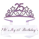 25th Birthday Gifts for Woman, It’s my 25th Birthday Glitter Satin Sash and Crystal Tiara Birthday Crown for 25th Birthday