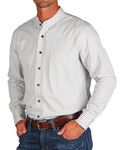 Traditional Irish Grandfather Shirt, Men's Casual Long Sleeve Button Down Collarless Dress Shirt, Green/White Stripe, XXXXL