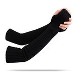 Women Winter Knit Arm Warmer Long Sleeve Fingerless Gloves Warm Women Arm Sleeves with Thumb Hole (Black)