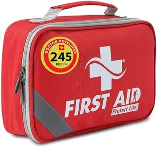 Protect Life First Aid Kit for Home/Businesses | HSA/FSA Eligible Emergency Kit | Hiking First aid kit Camping | Travel First Aid Kit for Car | Small First Aid Kit Travel/Survival Medical kit (245 Pcs)