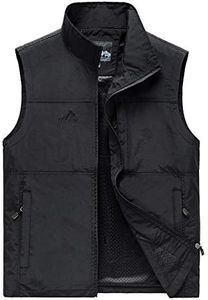 Flygo Men's Casual Lightweight Outdoor Work Safari Fishing Travel Photo Vest Multi Pockets, 02 Style Black, X-Large