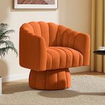 FFIJJ Mid Century 360 Degree Swivel Cuddle Barrel Accent Sofa Chairs, Round Armchairs with Wide Upholstered, Fluffy Velvet Fabric Chair for Living Room, Bedroom, Office, Waiting Rooms (Orange)