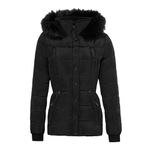 Spindle Womens Hooded Short Fur Trimmed Parka Quilted Puffer Coat |4 Zip Pockets| Sherpa Borg Lining| Ladies Short Coat Black - Henrietta 14