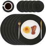 Homcomodar Round Placemats and Coasters Set of 6 Braided Woven Table Place Mats for Dining Table(Black)