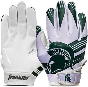 Franklin Sports Michigan State Sparatans Kids Football Receiver Gloves - Youth Official NCAA College Team Football Gloves - Silicone Palm Receiver Gloves for Kids Ages 7-10 - Youth Small/Extra Small