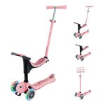 Globber Go Up Sporty Lights Kids Scooter Toddler Ride On - Removable Seat - 2 Year Warranty (Pastel Pink)