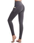 CAMBIVO High Waisted Leggings for Women, Yoga Pants with Pockets for Women Tummy Control Non See Through Workout Leggings Grey