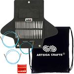 addi Click Interchangeable Basic Circular Knitting Needle Set Bundle with 1 Artsiga Crafts Project Bag