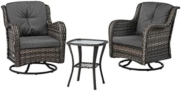 Garden Lounge Set 3 Pcs Outdoor Furniture Setting Backyard Patio Wicker Sofa Swivel Chairs Table Set,UV-Resistant