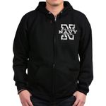 CafePress Proud Navy Mom Zip Hoodie (Dark) Men's Dark Zip-Up Hoodie Sweatshirt