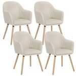 WOLTU Cream White Kitchen Dining Chairs Set of 4 PCS Upholstered Counter Lounge Living Room Corner Chairs with Arms & Backrest Solid Wood Legs Reception Chairs Velvet Tub Chairs Armchairs