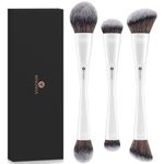 KINGMAS 3Pcs Foundation Makeup Brush Set, Double-ended Kabuki Brush, Large Foundation Brush Medium Concealer Brush Small Contour Brush for Liquid, Cream, Powder, Blending Buffing Face Makeup Tools